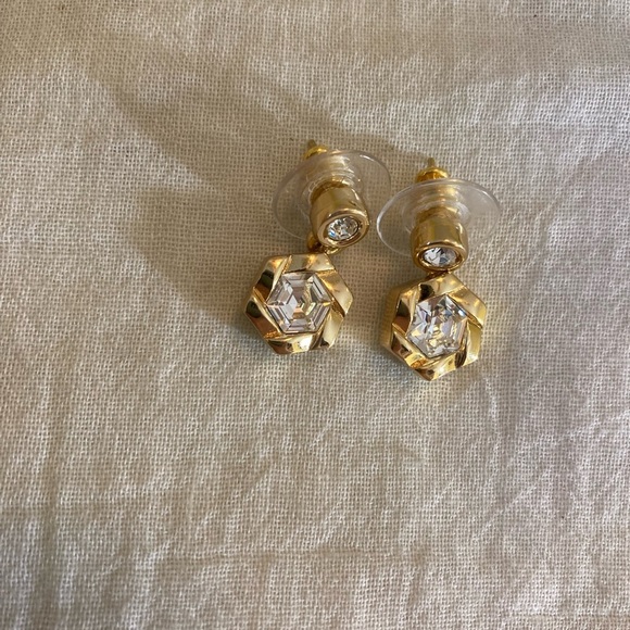 Dior Designer Earrings with Brilliant Stones Pierced Ears - Picture 6 of 7